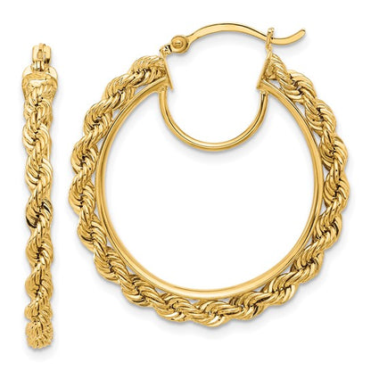 10k yellow gold diamond cut rope round hoop earrings 30mm x 2.95mm