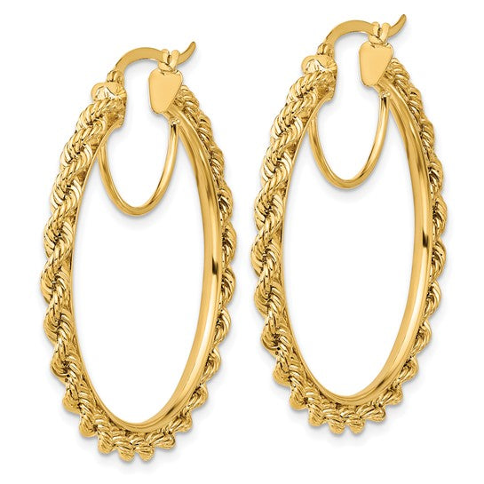 10k yellow gold diamond cut rope round hoop earrings 38mm x 2.95mm
