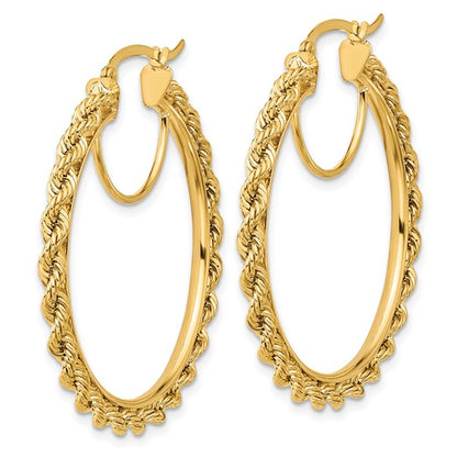 10k yellow gold diamond cut rope round hoop earrings 38mm x 2.95mm