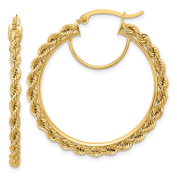10k yellow gold diamond cut rope round hoop earrings 38mm x 2.95mm