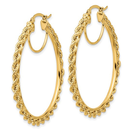10k yellow gold diamond cut rope round hoop earrings 44mm x 2.95mm