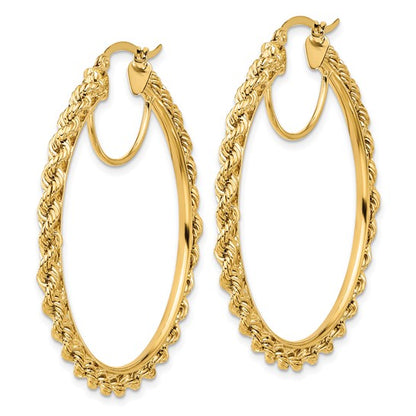 10k yellow gold diamond cut rope round hoop earrings 44mm x 2.95mm