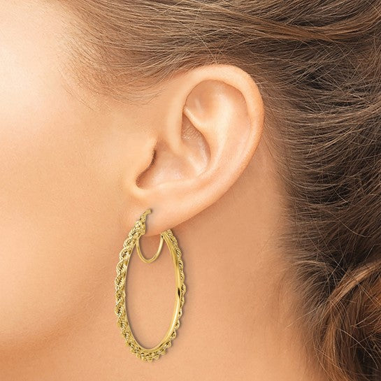 10k yellow gold diamond cut rope round hoop earrings 44mm x 2.95mm