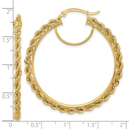 10k yellow gold diamond cut rope round hoop earrings 44mm x 2.95mm