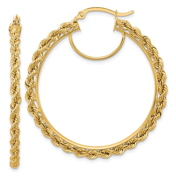 10k yellow gold diamond cut rope round hoop earrings 44mm x 2.95mm