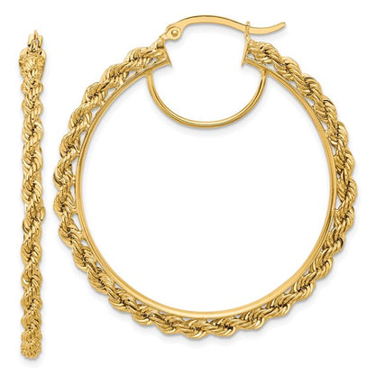 10k yellow gold diamond cut rope round hoop earrings 44mm x 2.95mm
