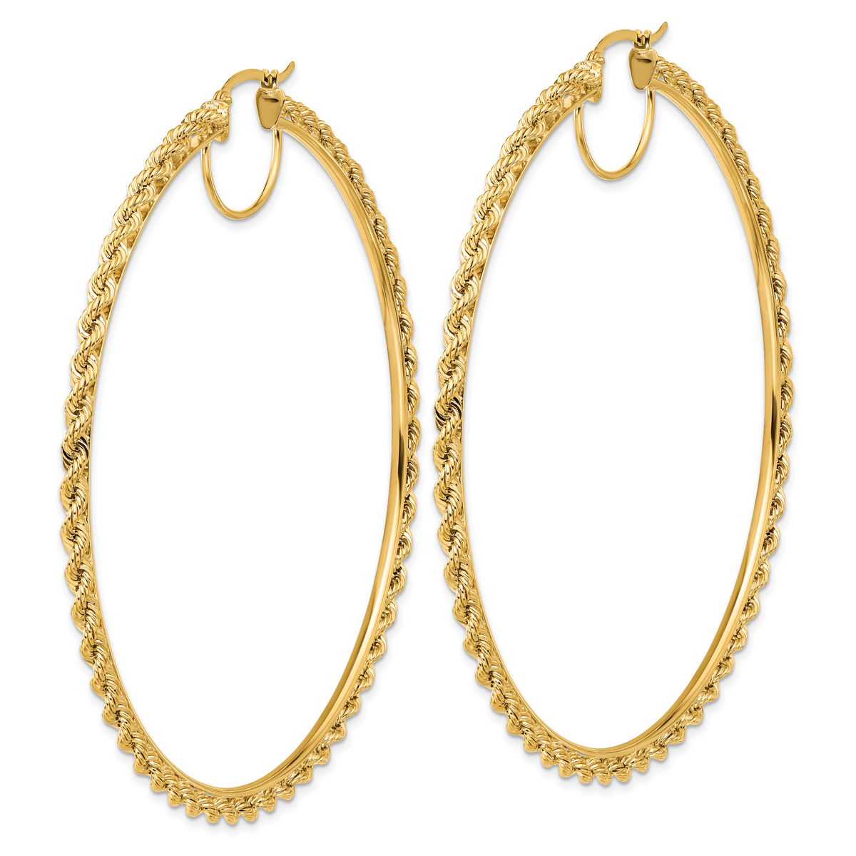 10K Yellow Gold 80mm x 2.95mm Diamond Cut Rope Round Hoop Earrings