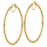 Load image into Gallery viewer, 10K Yellow Gold 80mm x 2.95mm Diamond Cut Rope Round Hoop Earrings
