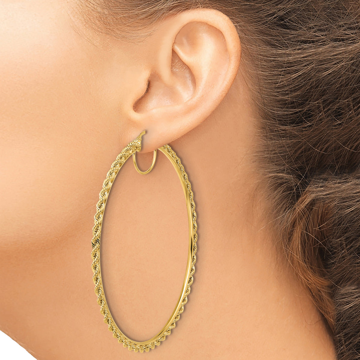 10K Yellow Gold 80mm x 2.95mm Diamond Cut Rope Round Hoop Earrings