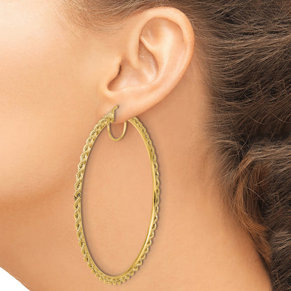 10K Yellow Gold 80mm x 2.95mm Diamond Cut Rope Round Hoop Earrings