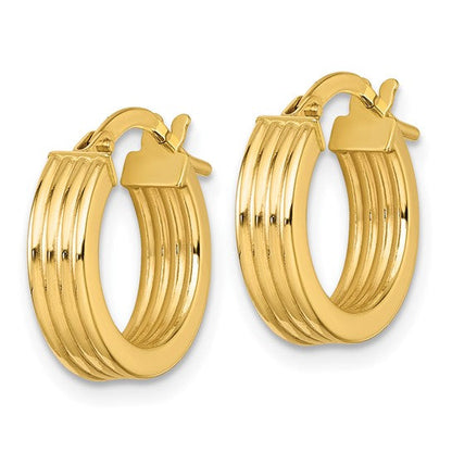 10K Yellow Gold 15.75mm x 4mm Polished Grooved Round Hoop Earrings