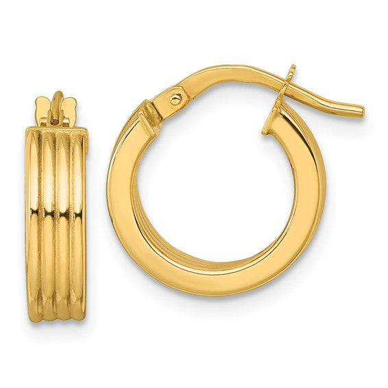10K Yellow Gold 15.75mm x 4mm Polished Grooved Round Hoop Earrings