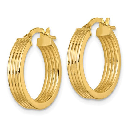 10K Yellow Gold 19.75mm x 4mm Polished Grooved Round Hoop Earrings