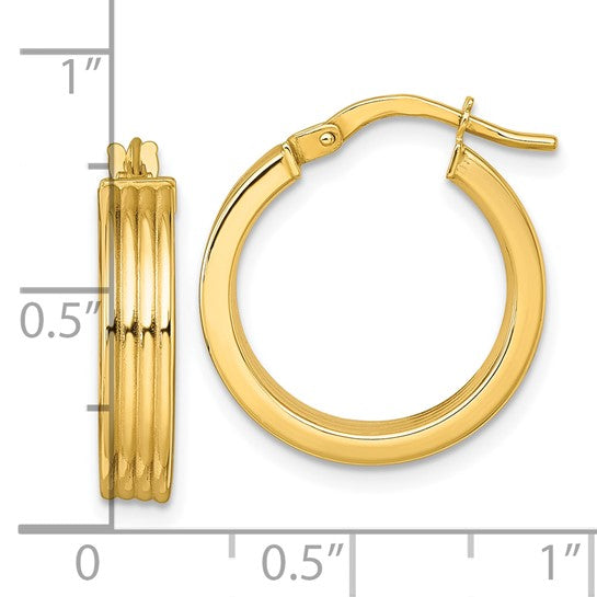 10K Yellow Gold 19.75mm x 4mm Polished Grooved Round Hoop Earrings