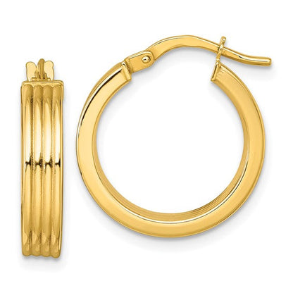10K Yellow Gold 19.75mm x 4mm Polished Grooved Round Hoop Earrings