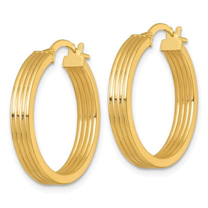 10K Yellow Gold 25mm x 4mm Polished Grooved Round Hoop Earrings