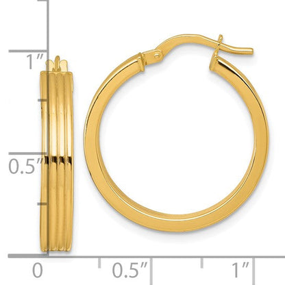 10K Yellow Gold 25mm x 4mm Polished Grooved Round Hoop Earrings