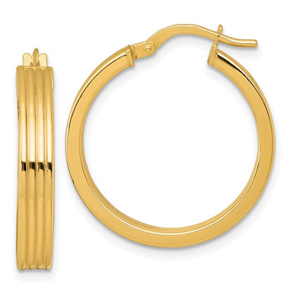 10K Yellow Gold 25mm x 4mm Polished Grooved Round Hoop Earrings