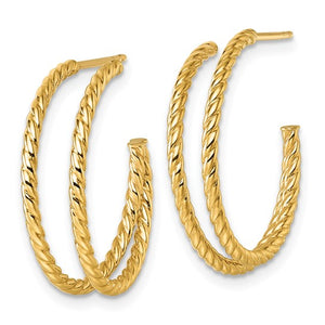 10k Yellow Gold Twisted Coil C Hoop Earrings 22mm