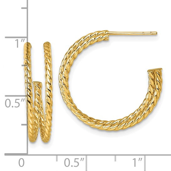 10k Yellow Gold Twisted Coil C Hoop Earrings 22mm