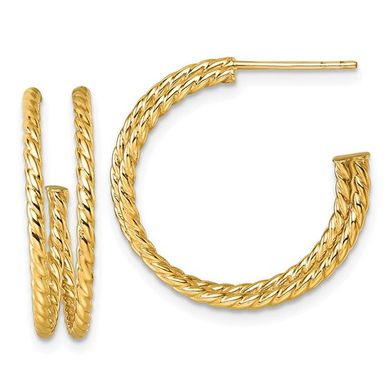 10k Yellow Gold Twisted Coil C Hoop Earrings 22mm