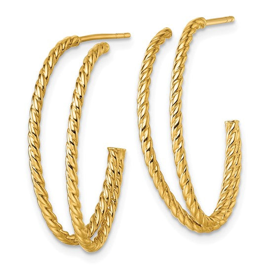 10k Yellow Gold Twisted Coil C Double Hoop Earrings 27mm x 18mm