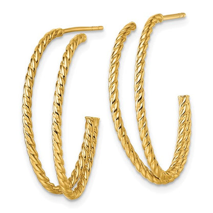 10k yellow gold twisted coil c double hoop earrings 27mm x 18mm