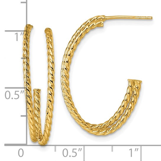 10k Yellow Gold Twisted Coil C Double Hoop Earrings 27mm x 18mm