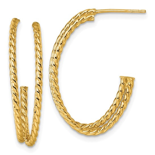 10k Yellow Gold Twisted Coil C Double Hoop Earrings 27mm x 18mm