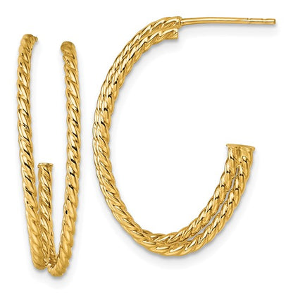 10k yellow gold twisted coil c double hoop earrings 27mm x 18mm