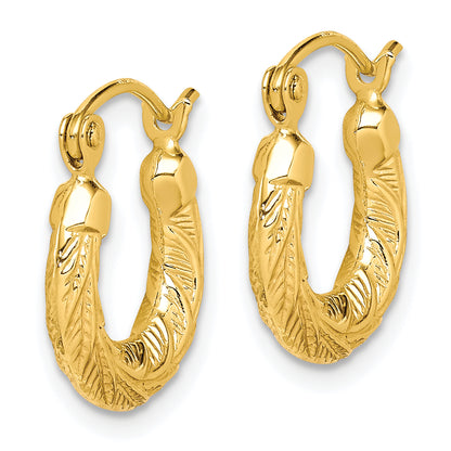 10K Yellow Gold 8mm x 3mm Fancy Small Round Hoop Earrings