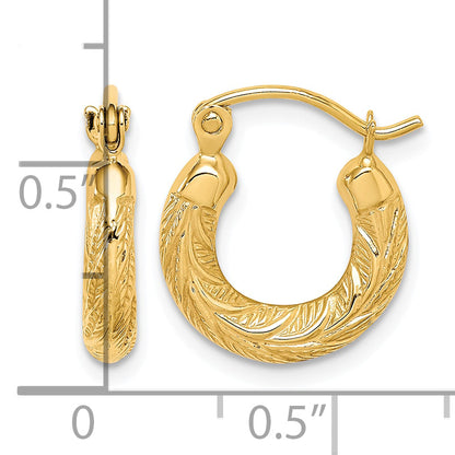 10K Yellow Gold 8mm x 3mm Fancy Small Round Hoop Earrings