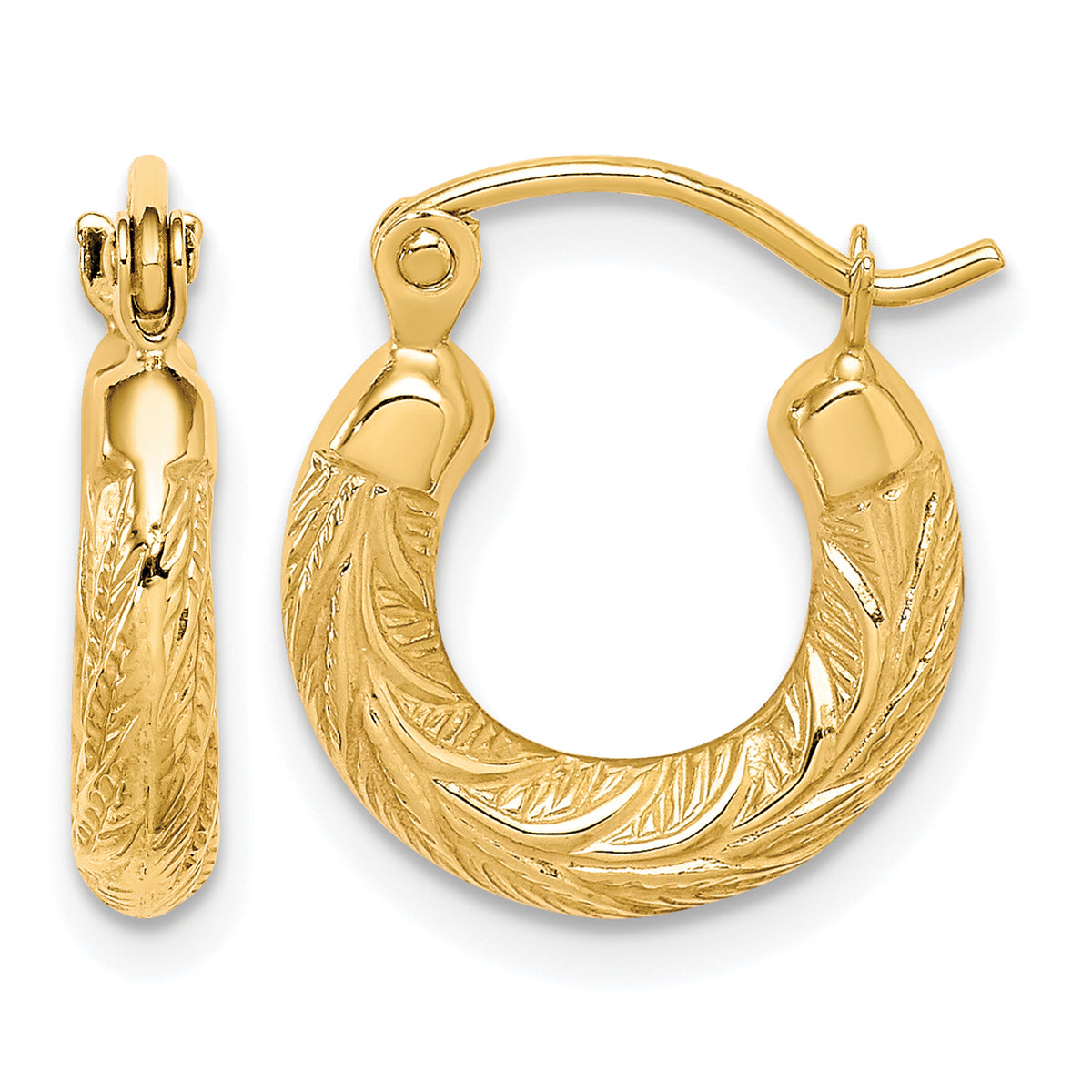 10K Yellow Gold 8mm x 3mm Fancy Small Round Hoop Earrings