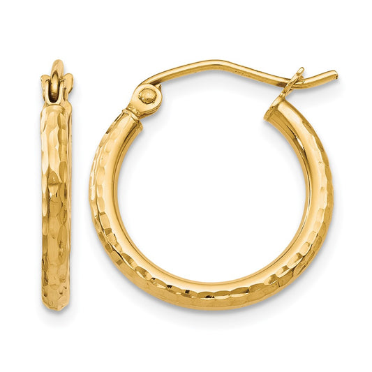 10K Yellow Gold Diamond Cut Hinged Hoop Earrings 17mm × 2mm