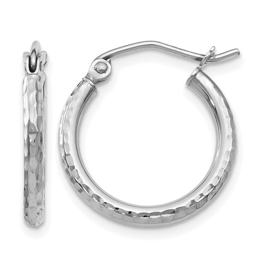 10K White Gold Diamond Cut Hinged Hoop Earrings 17mm × 2mm