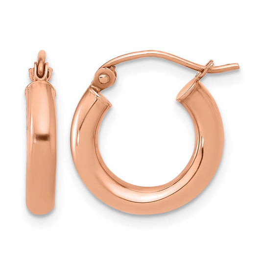 10K Rose Gold Classic Round Hoop Earrings 15mm × 3mm