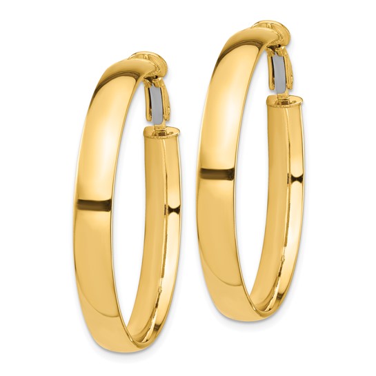 10k yellow gold square tube round hoop omega back earrings 35mm x 5mm
