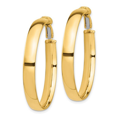 10k yellow gold square tube round hoop omega back earrings 35mm x 5mm