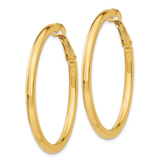 10k yellow gold classic round hoop omega back earrings 41mm x 3mm