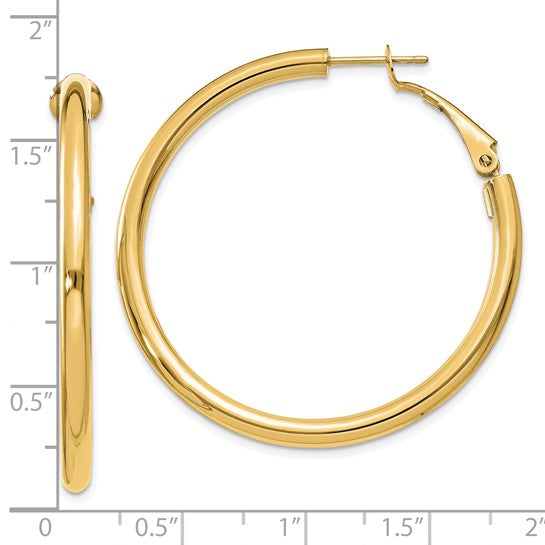 10k yellow gold classic round hoop omega back earrings 41mm x 3mm