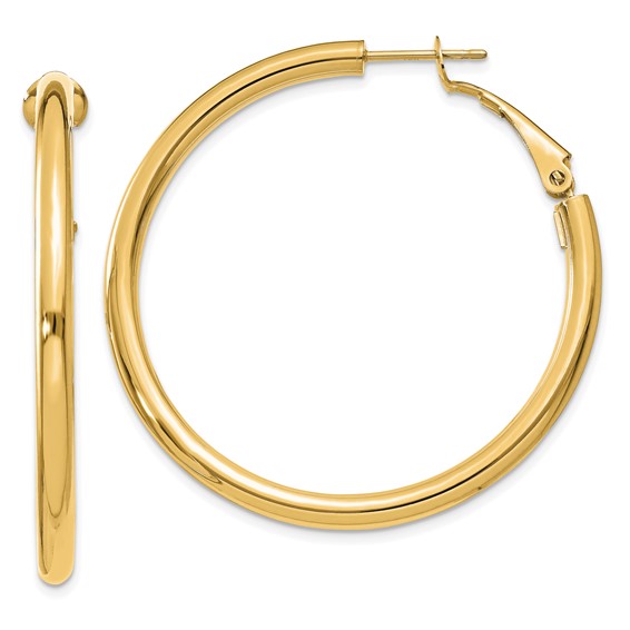 10k Yellow Gold Classic Round Hoop Omega Back Earrings 41mm x 3mm