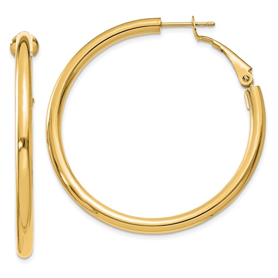 10k yellow gold classic round hoop omega back earrings 41mm x 3mm
