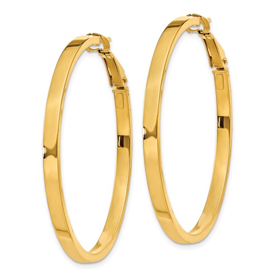 10k Yellow Gold Square Tube Round Hoop Omega Back Earrings 43mm x 3mm