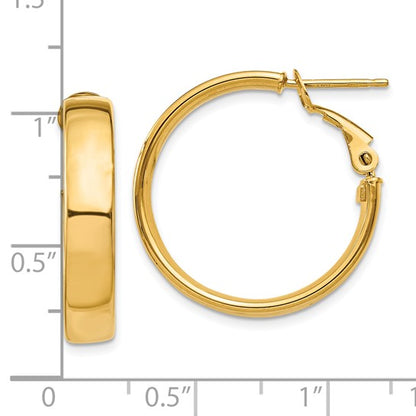 10k yellow gold square tube round hoop omega back earrings 23mm x 5mm