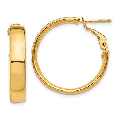 10k yellow gold square tube round hoop omega back earrings 23mm x 5mm