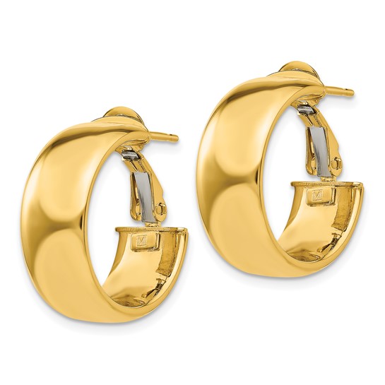 10k yellow gold square tube round hoop omega back earrings 20mm x 7.75mm