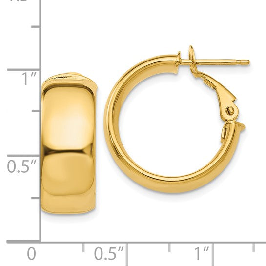 10k Yellow Gold Square Tube Round Hoop Omega Back Earrings 20mm x 7.75mm