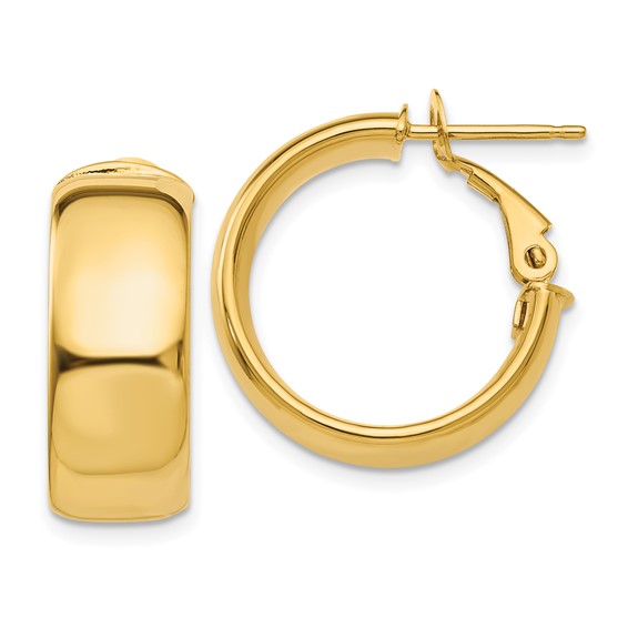 10k yellow gold square tube round hoop omega back earrings 20mm x 7.75mm