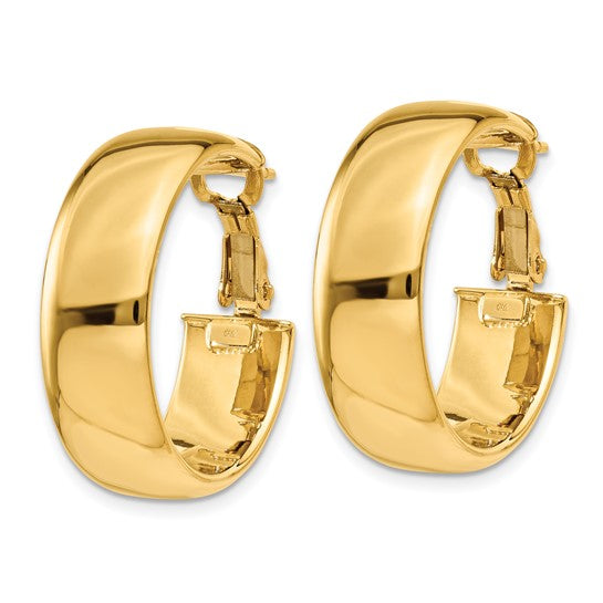 10k yellow gold square tube round hoop omega back earrings 24mm x 7.75mm