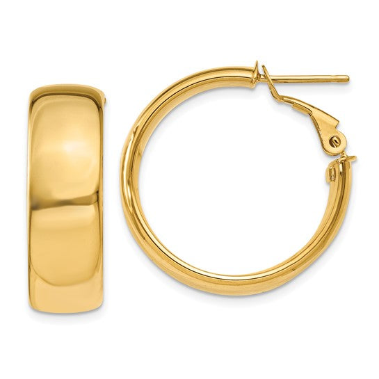 10k Yellow Gold Square Tube Round Hoop Omega Back Earrings 24mm x 7.75mm